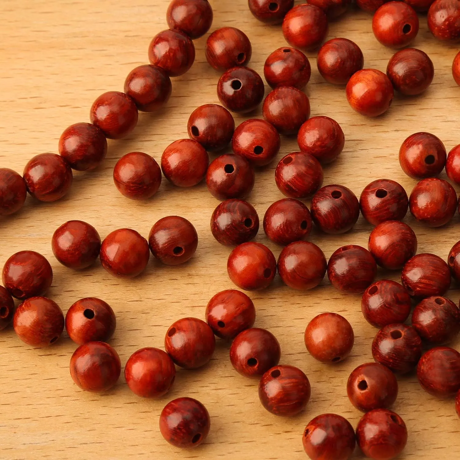 200pcs 6mm Natural Sandalwood Round Beads Gorgeous Craft Handmade Polished Spacer Mala Pray Beads with Elastic Cord for Bracelets DIY Rosary Tasbih Jewelry Making