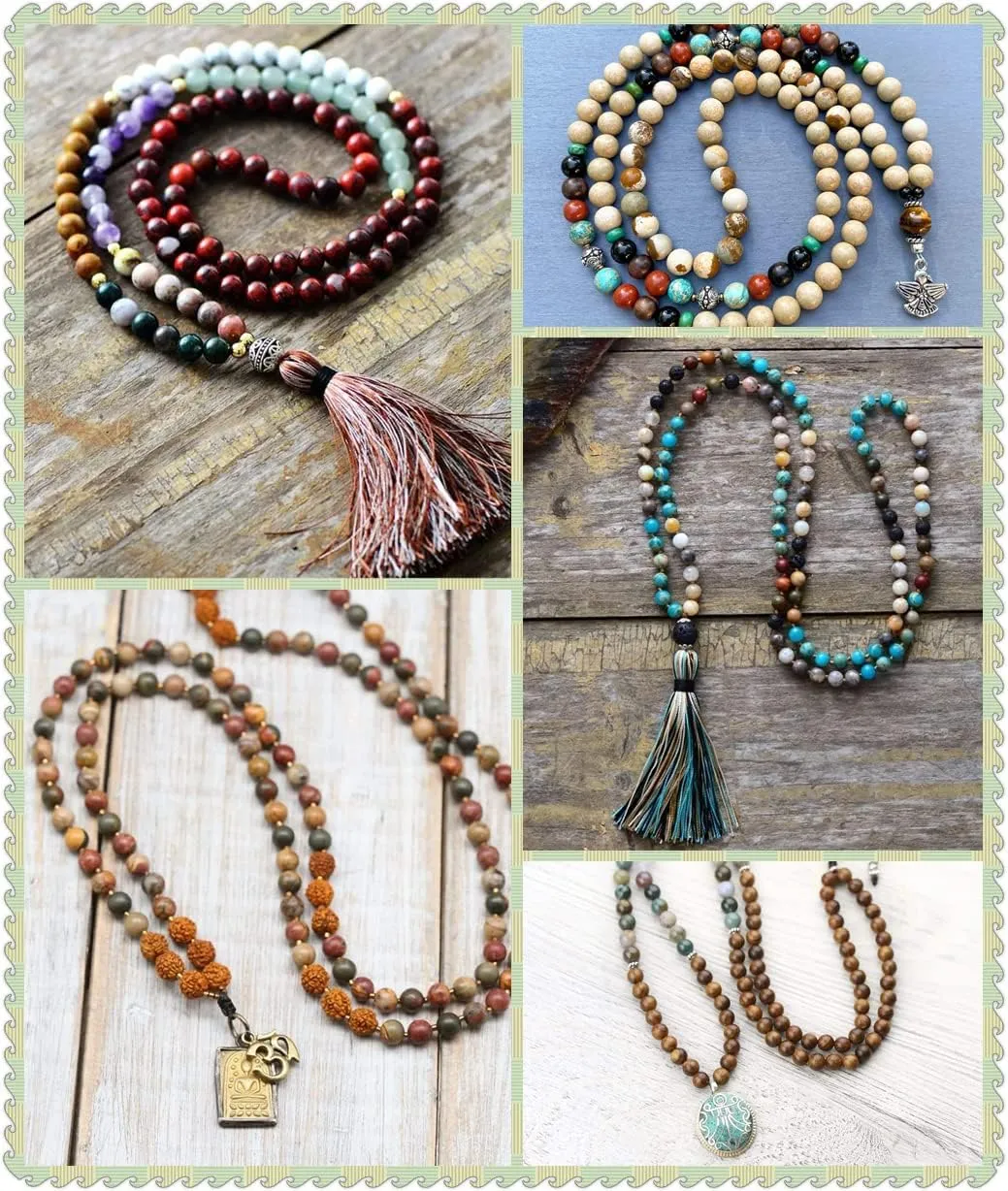 200pcs 6mm Natural Sandalwood Round Beads Gorgeous Craft Handmade Polished Spacer Mala Pray Beads with Elastic Cord for Bracelets DIY Rosary Tasbih Jewelry Making