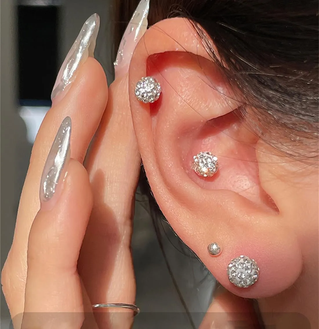 20G Crystal Ball Cartilage Labret Stud Earrings 925 Sterling Silver Pave CZ Tragus Lip Monroe Helix Studs Nose Rings Sparkling Medusa Bady Piercing Jewelry Gifts for Women Girls Christmas