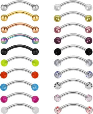 20Pcs 16G Eyebrow Rings Surgical Steel Curved Barbell Tragus Earring Piercing Jewelry 10mm length Daith Rook Piercing Jewelry