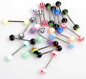 20pcs Colorful Stainless Steel Ball Barbell Tongue Rings Bars Piercing