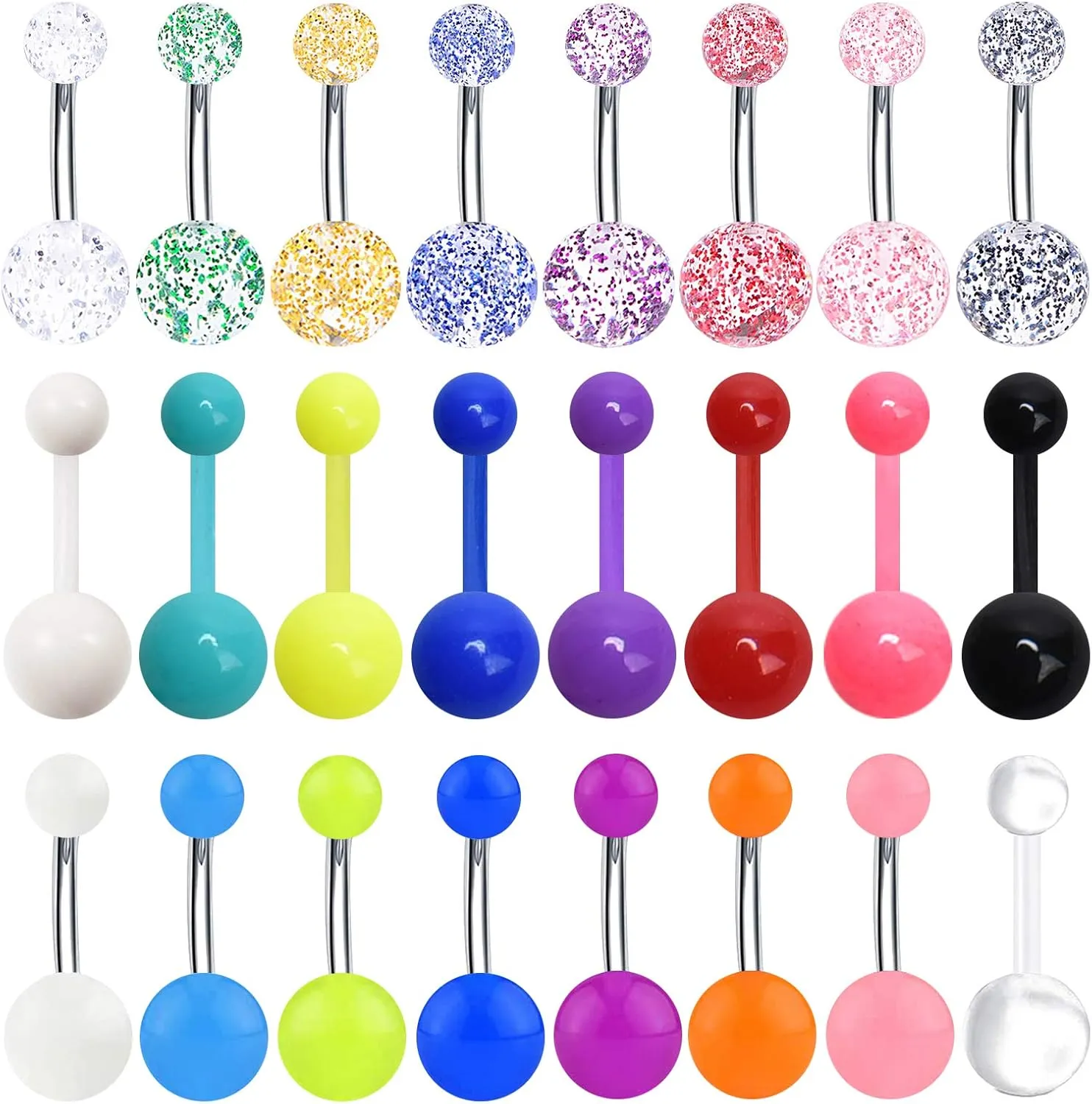 24-50Pcs 14G Stainless Steel Belly Button Rings for Women CZ Screw Navel Bars Body Piercing Jewelry