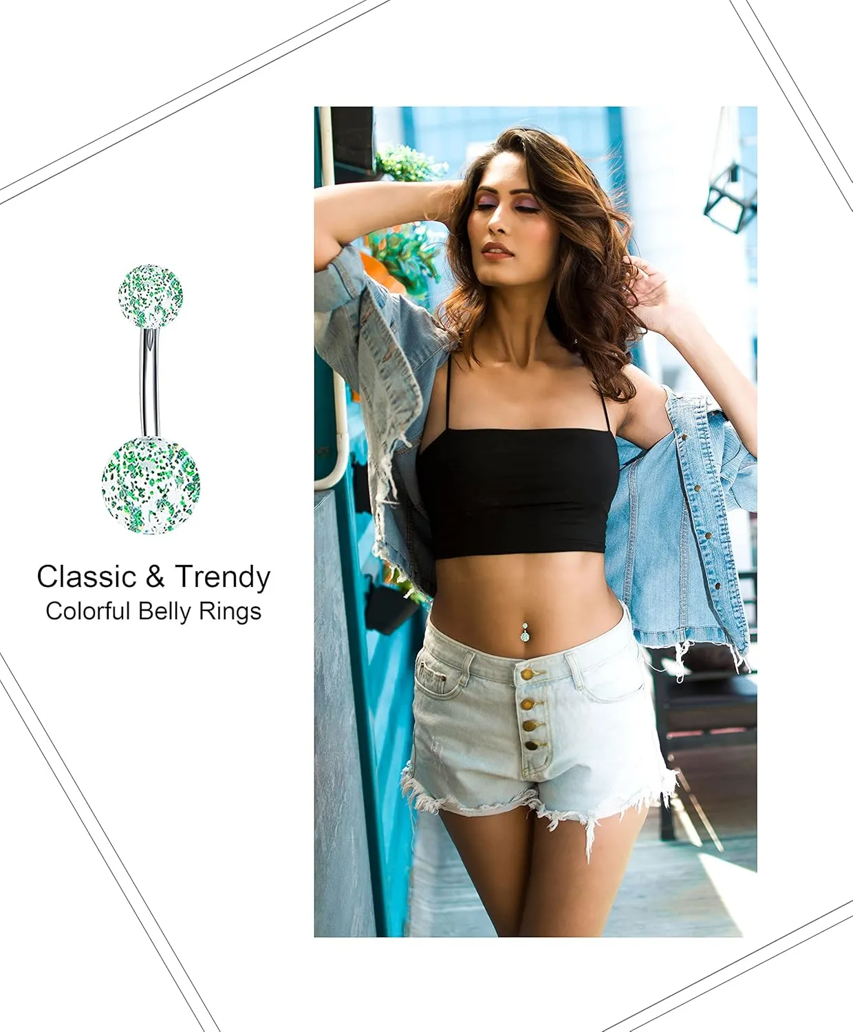 24-50Pcs 14G Stainless Steel Belly Button Rings for Women CZ Screw Navel Bars Body Piercing Jewelry