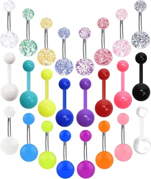 24-50Pcs 14G Stainless Steel Belly Button Rings for Women CZ Screw Navel Bars Body Piercing Jewelry