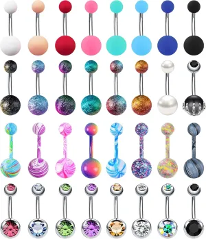 24-50Pcs 14G Stainless Steel Belly Button Rings for Women CZ Screw Navel Bars Body Piercing Jewelry