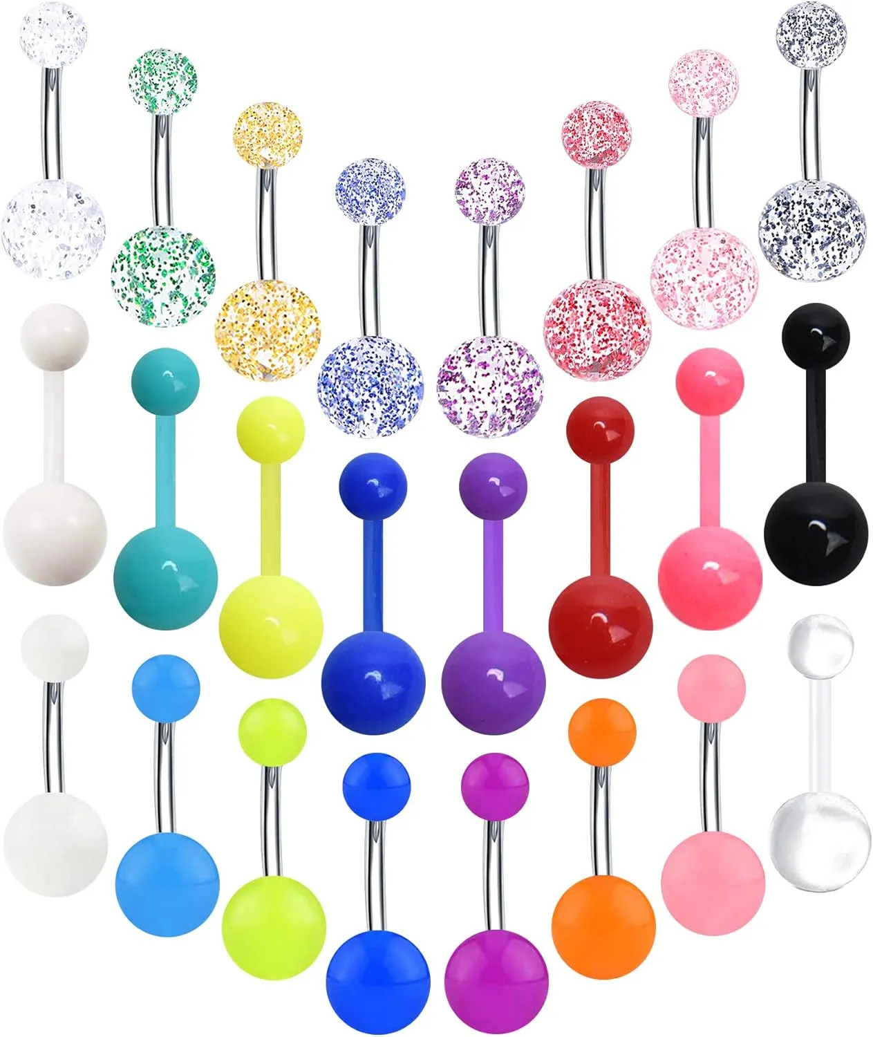 24-50Pcs 14G Stainless Steel Belly Button Rings for Women CZ Screw Navel Bars Body Piercing Jewelry