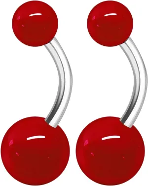 2PCS Stainless Steel Red Belly Stud Button Navel Bar Rings 14 Gauge 3/8 10mm Acrylic Ball Earrings Piercing Jewelry 3584
