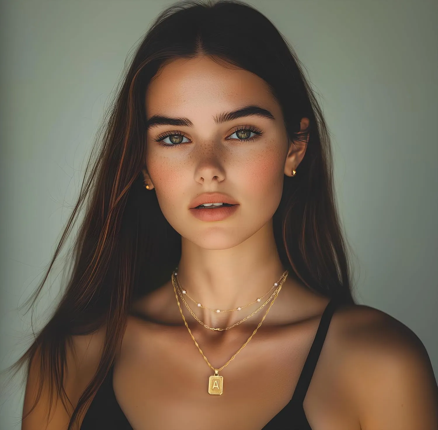 3 Layer 18K Gold Plated Chain Letter Necklace for Women Stylish Multi-Layered Pearl Paperclip Necklaces Initial Pendant Design Trendy Separate Chains 2" Adjustable Extender Hypoallergenic