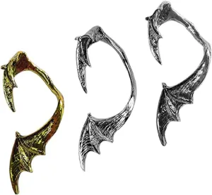 3 Pcs Gothic Punk Retro Metal Flying Dragon Bat Wing Ear Cuff Clip Earrings Ancient Silver Gun Black Bronze Animal Wrap Clip Halloween Party Unique Accessories Jewelry for Women Girls