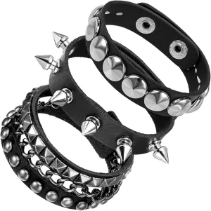 3 Pcs Punk Rock Studded Bracelet Spiked Bracelets 80s Wristband Punk Accessories Emo Bracelet Adjustable Grunge Bracelets