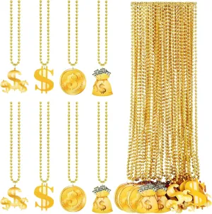 36 Pcs Dollar Sign Necklaces Dollar Necklace with Pendant Fake Gold Chain Bulk Plastic Chain Necklace for Mardi Gras Hip Hop Casino Theme Party Men Women Rapper Jewelry Decoration