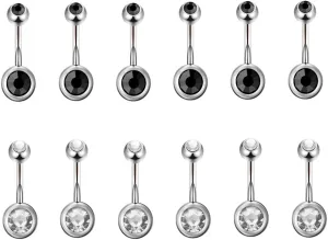 36pcs 14G rhinestones Steel Button Ring Surgical Steel Hypoallergenic Belly Button Rings Navel Rings Piercing Belly Rings for Women Body Piercing Jewelry multipack