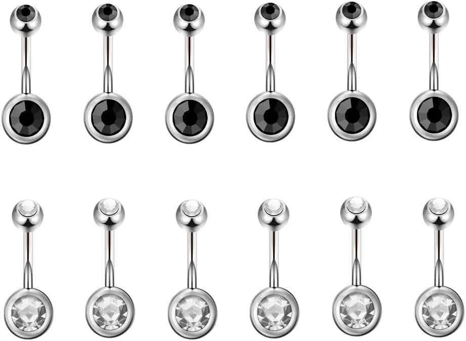 36pcs 14G rhinestones Steel Button Ring Surgical Steel Hypoallergenic Belly Button Rings Navel Rings Piercing Belly Rings for Women Body Piercing Jewelry multipack