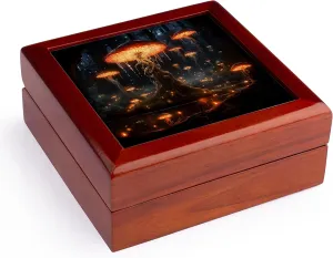 3dRose, Glowing mushrooms with roots in a dark forest, emitting magical light., Jewelry Box 5.5x5.5 inch with 4 inch tile