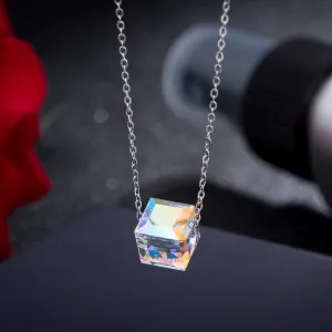 3Pairs Austrian Crystal Cube Earrings Necklace Bracelet Set for Women Handmade Exquisite Chic Clear Square Rhinestone Silver Plated Ice Earrings Necklace Bracelet Mother's Day Fashion Jewelry Gifts