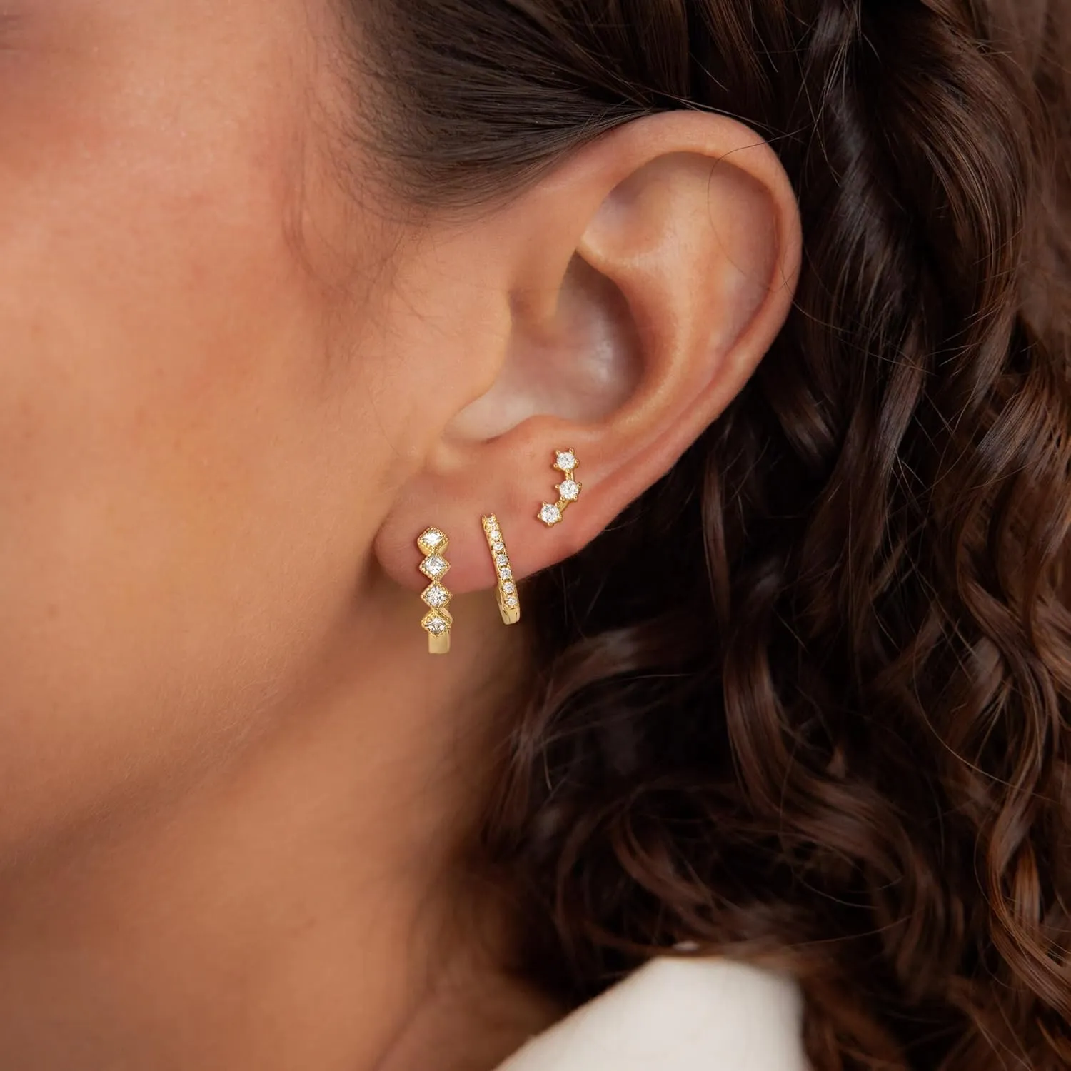 3Pairs Gold Hoop Earrings for Women, 14K Gold Plated Hoop Earrings Set Hypoallergenic Lightweight Hoops Stud Earrings Stack