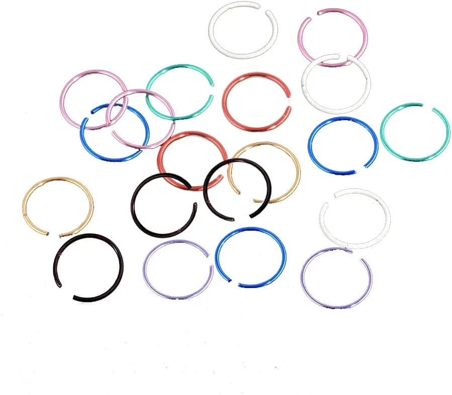 40Pcs Colorful Stainless Steel Body Jewelry Piercing Lip Nose Rings Hoop Studs Clicker Segment-Colorful