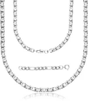 4mm/6mm/8mm/10mm Regal Byzantine Necklace for Men, Stylish and Chunky, Stainless Steel Necklace for Women - Gold Silve Black Tone, 16-36 Inches, Come with 2" Extension Chain