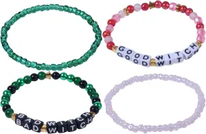 4pcs Good & Bad Witch Bracelets, Elastic Mystic Bracelets Collection Dual-Theme Friendship & Couples Matching Jewelry Accessories for Couples Valentine Friends Anniversaries Halloween Gifts