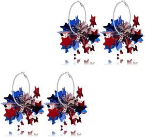 4th of July Hoop Earrings for Women Unique Independence Day Earring Glitter American USA Flag Earrings Charm Red White Blue Hoop Firework Shiny Earrings