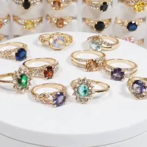 50PCS Fashion Wholesale Lots,Bulk Rings Colorful Rhinestone Ring for Boutique Resale (50PCS OPP Bag)
