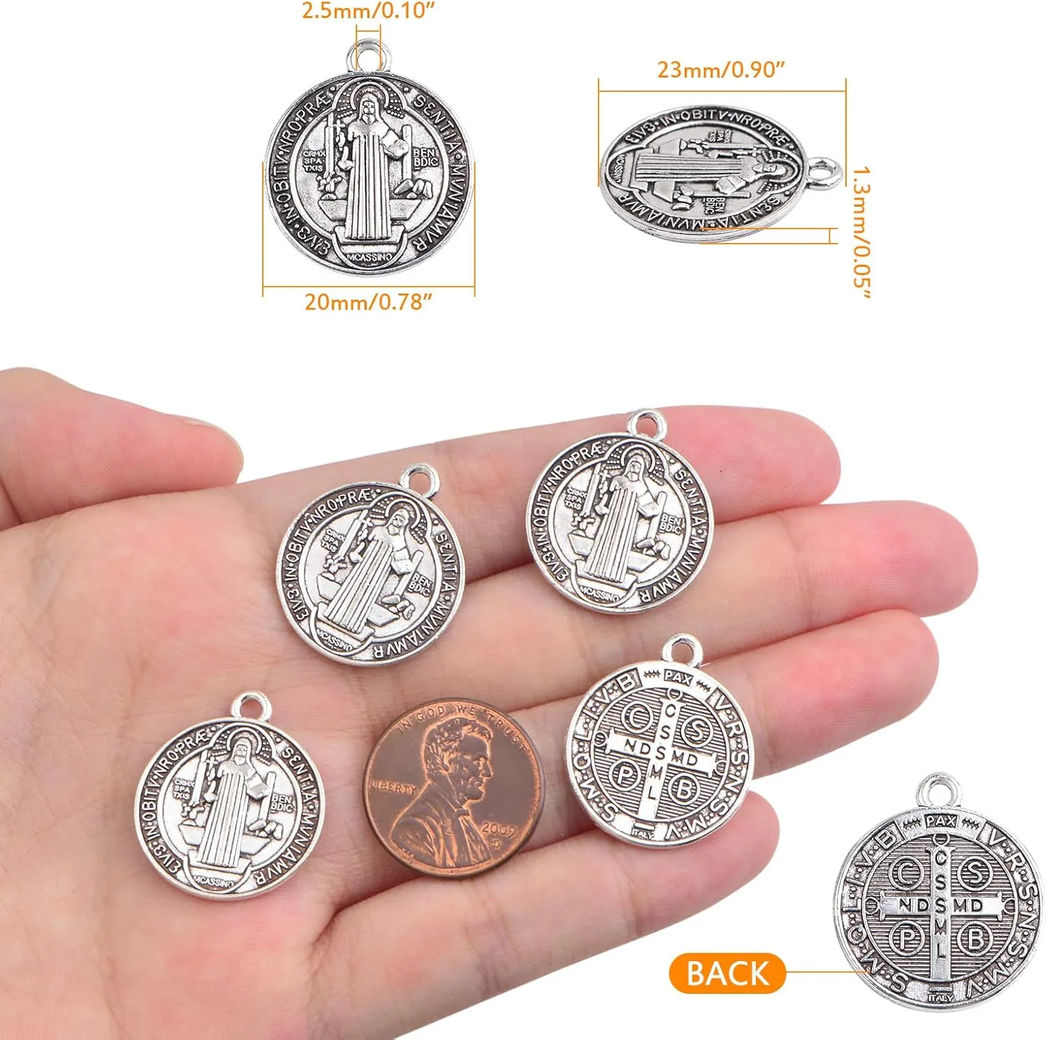 50pcs St Benedict Medals Metal Saint Pendants Double Sided Religious Cross Protection Charms for Women Men Necklace Bracelet Jewelry Making Gifts