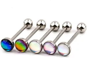 5PCS Tongue Rings Stainless Steel Straight Barbell Tongue Piercing Jewelry for Men and Women 16mm