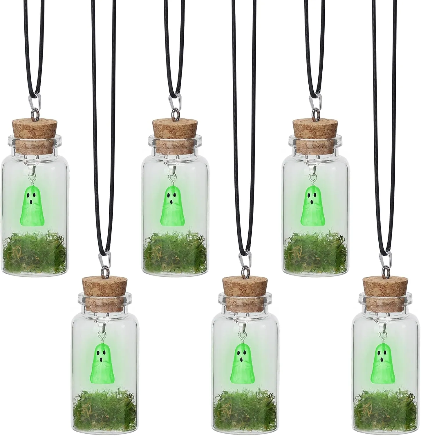 6 Packs Ghost Necklace Glow In The Dark Ghost Necklace Funny Moss Ghost in A Bottle Necklace DIY Ghost Adopt A Ghost Idea Novelty Gift for Ghost Friends Jewelry Gifts for Women and Men