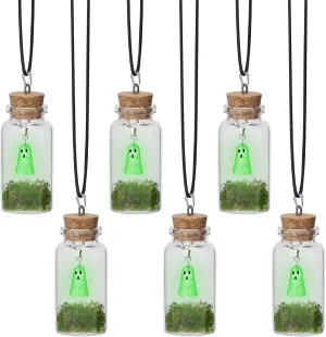 6 Packs Ghost Necklace Glow In The Dark Ghost Necklace Funny Moss Ghost in A Bottle Necklace DIY Ghost Adopt A Ghost Idea Novelty Gift for Ghost Friends Jewelry Gifts for Women and Men