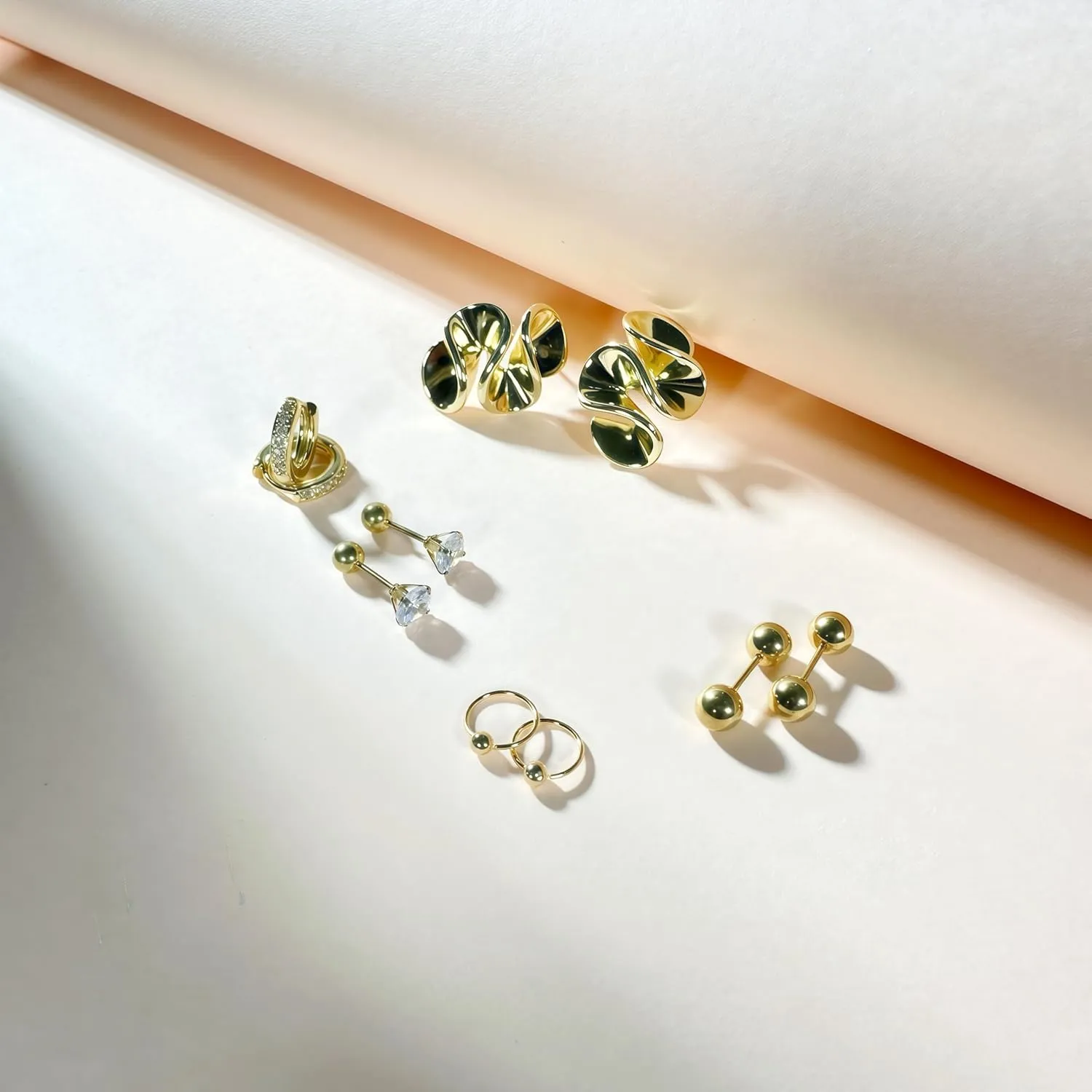 6 Pairs Gold Stud Earrings for Women, 14K Gold Plated Bow Stud Earrings for Women Ribbon Bow Stud Earrings Set Hypoallergenic for Sensitive Ears Jewelry Gift for Thanksgiving Christmas