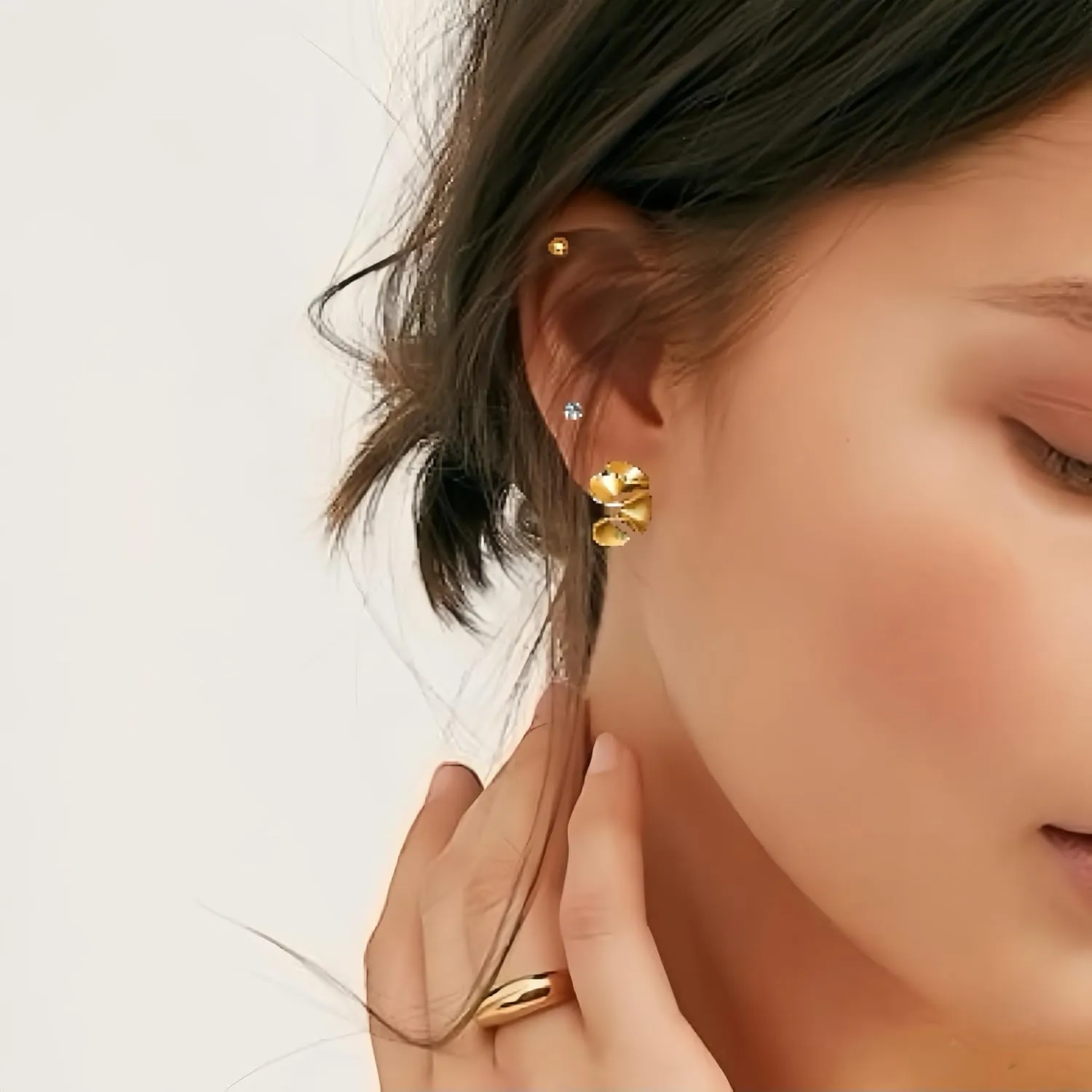 6 Pairs Gold Stud Earrings for Women, 14K Gold Plated Bow Stud Earrings for Women Ribbon Bow Stud Earrings Set Hypoallergenic for Sensitive Ears Jewelry Gift for Thanksgiving Christmas
