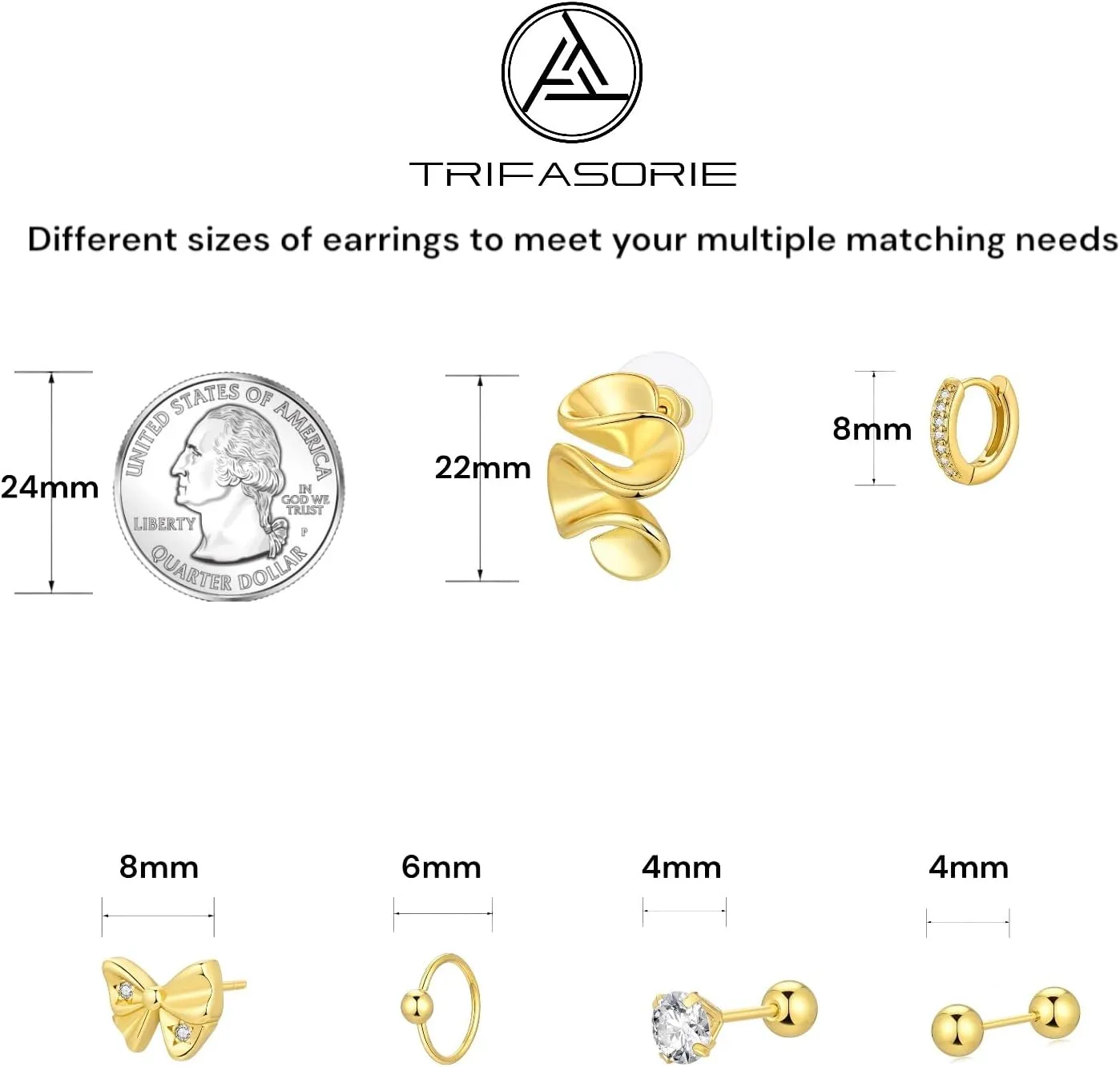 6 Pairs Gold Stud Earrings for Women, 14K Gold Plated Bow Stud Earrings for Women Ribbon Bow Stud Earrings Set Hypoallergenic for Sensitive Ears Jewelry Gift for Thanksgiving Christmas