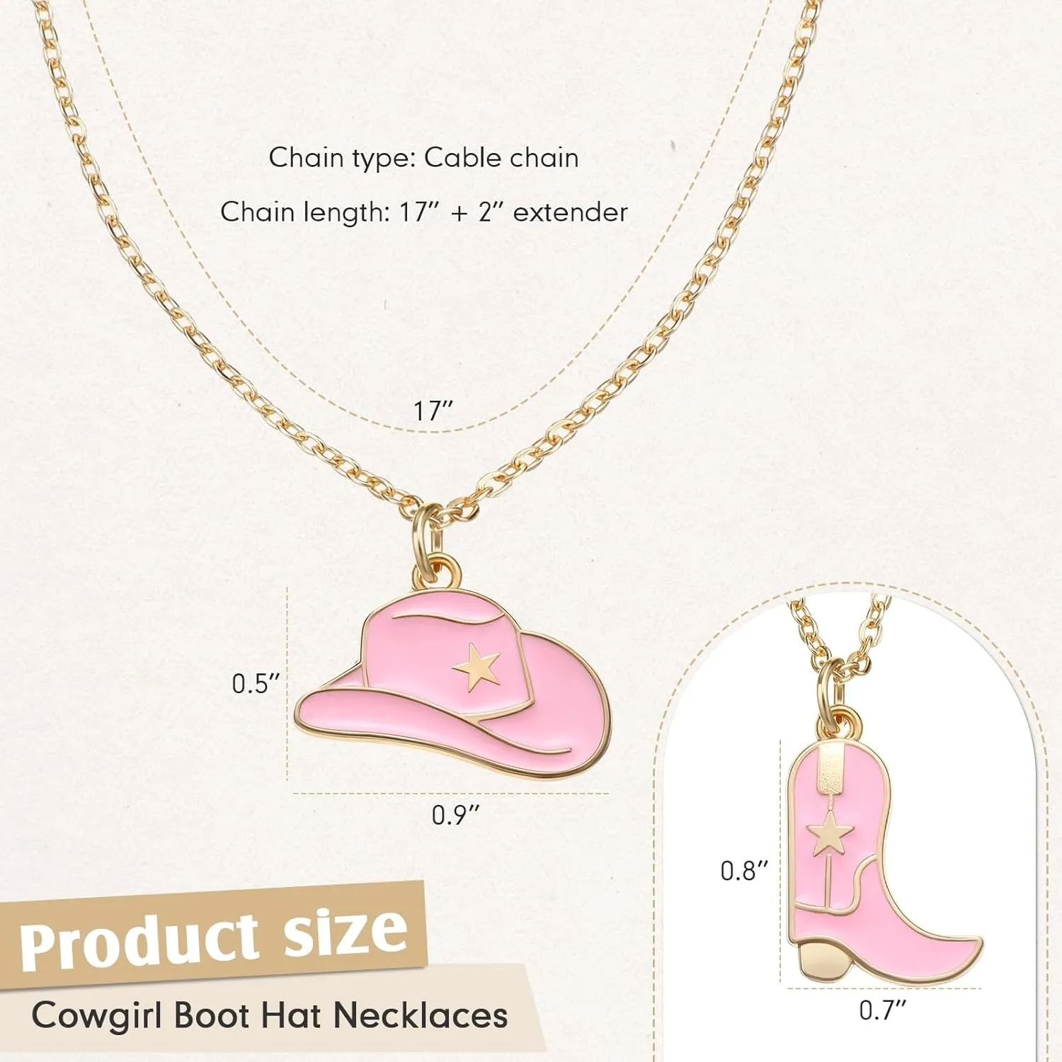 6 Pcs Cowboy Boot Necklace Western Cowgirl Necklace Cowboy Hat Pendant Western Style Jewelry Gifts for Women