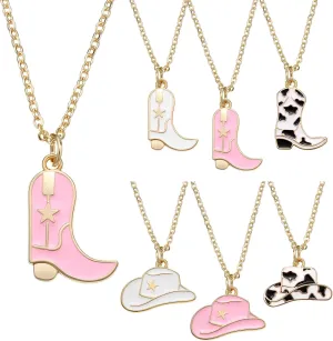 6 Pcs Cowboy Boot Necklace Western Cowgirl Necklace Cowboy Hat Pendant Western Style Jewelry Gifts for Women
