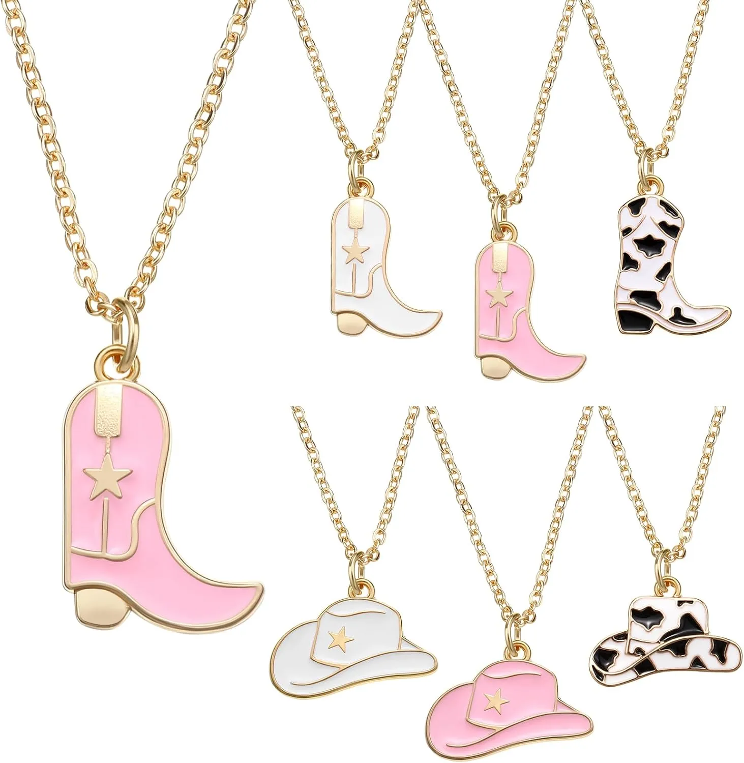 6 Pcs Cowboy Boot Necklace Western Cowgirl Necklace Cowboy Hat Pendant Western Style Jewelry Gifts for Women