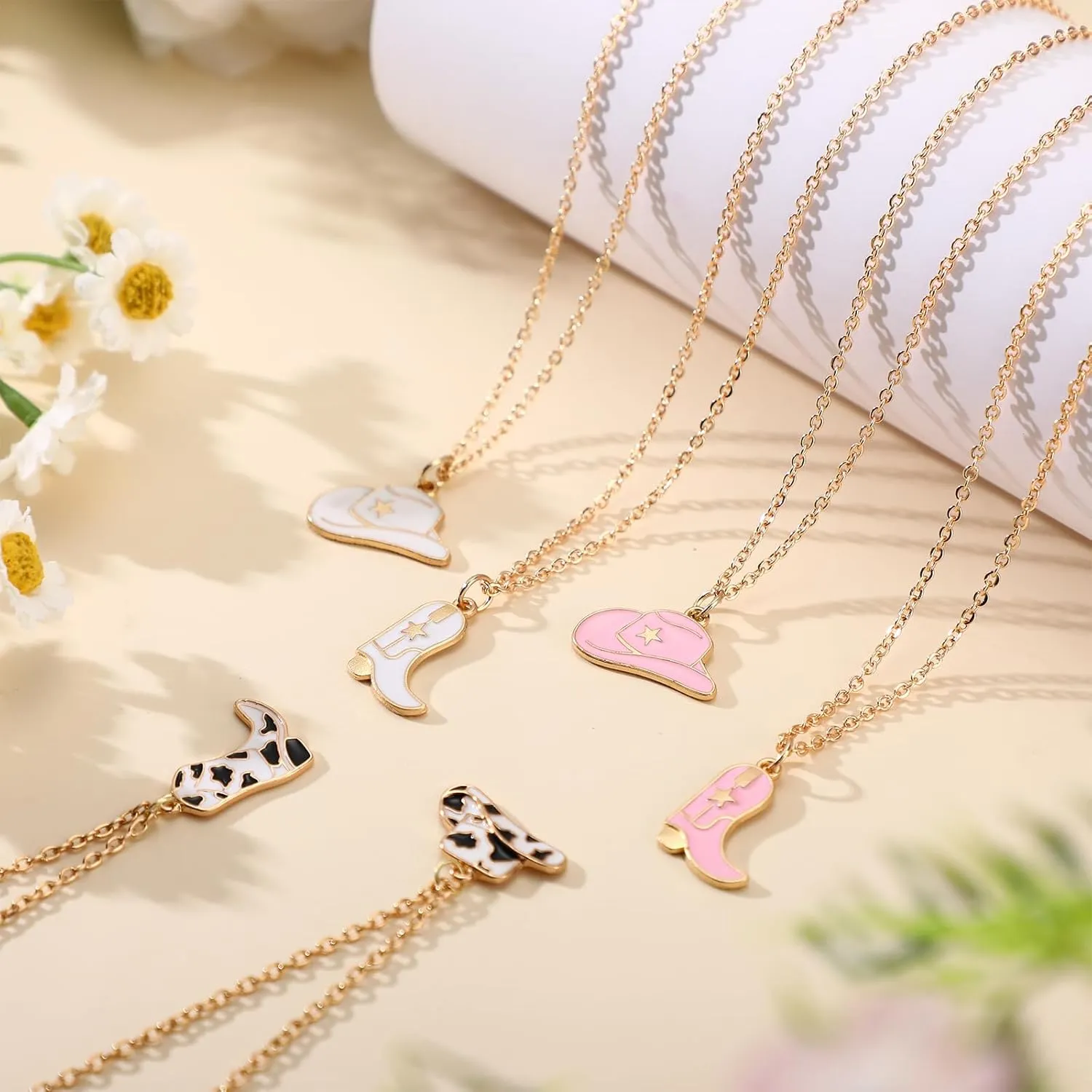 6 Pcs Cowboy Boot Necklace Western Cowgirl Necklace Cowboy Hat Pendant Western Style Jewelry Gifts for Women