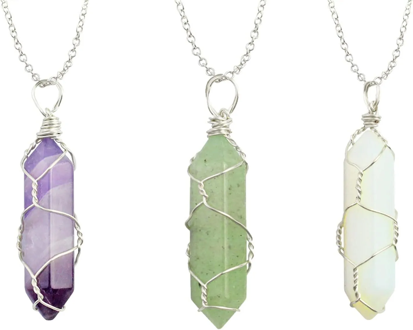 6 Pcs Hexagonal Crystal Pointed Quartz Natural Colorful Wire Wrapped Gemstone Stone Pendant Adjustable Necklace Friendship Couple Jewelry for Women
