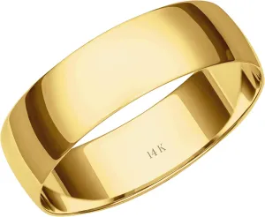 6MM Solid Gold Men's Wedding Band - Classic, Lightweight Wedding Ring for Men; 10K or 14K Yellow, White, or Rose Gold Jewelry; Plain Polished Wedding Band; Durable, Comfortable Gold Rings for Men,