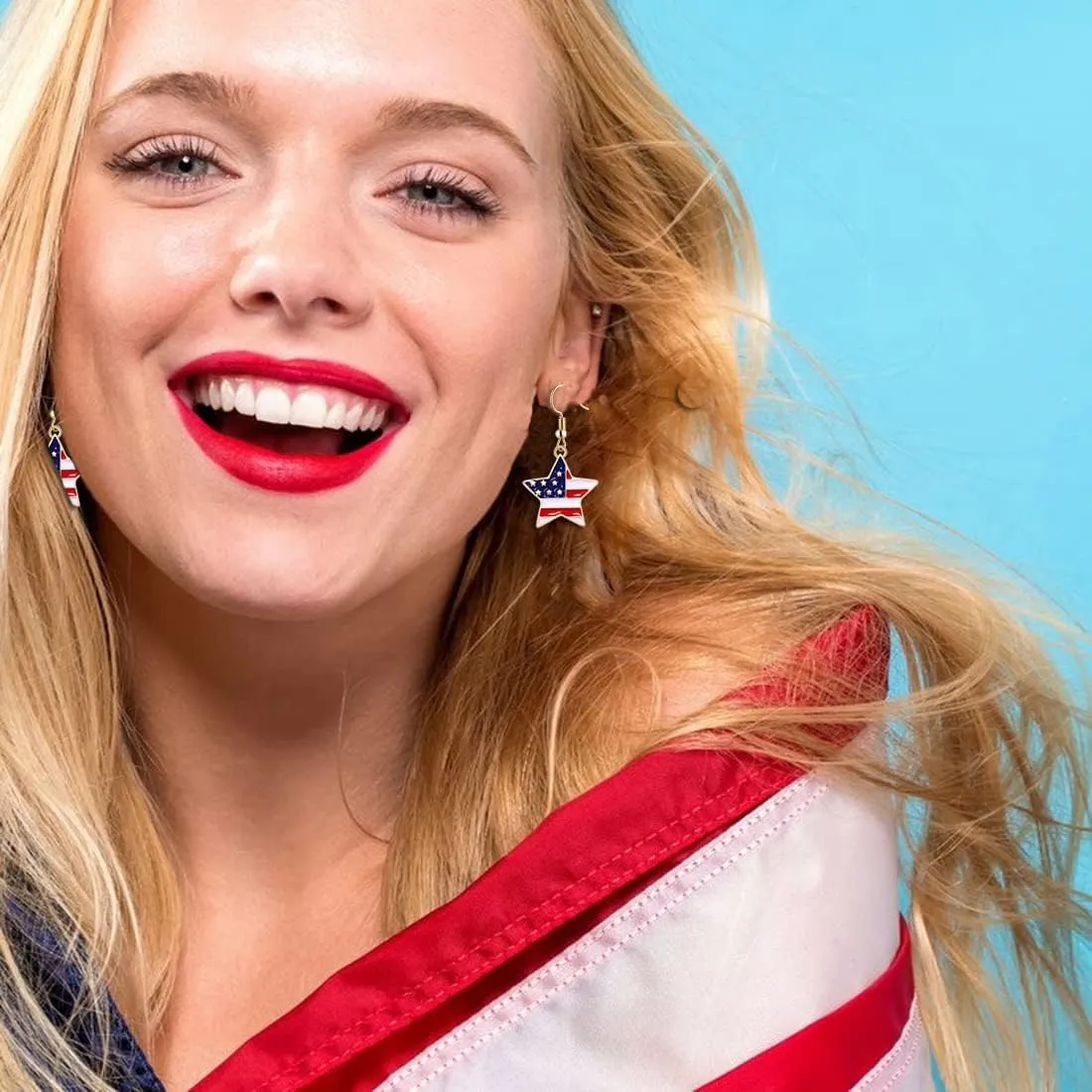 8-12 Pairs American Flag Dangle Earrings for WomenSparkly Crystal Star USA Earrings, Memorial Day Patriotic Star Earrings 4th of July Independence Day Earrings
