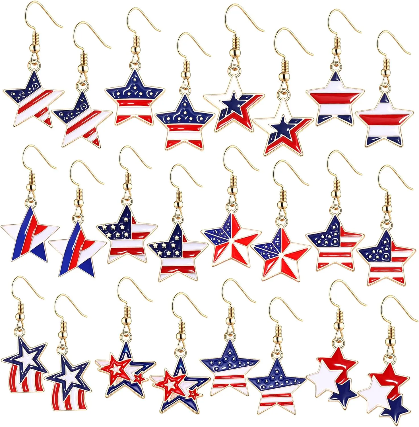 8-12 Pairs American Flag Dangle Earrings for WomenSparkly Crystal Star USA Earrings, Memorial Day Patriotic Star Earrings 4th of July Independence Day Earrings