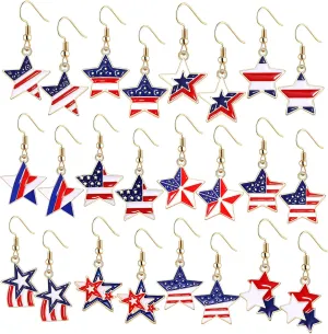 8-12 Pairs American Flag Dangle Earrings for WomenSparkly Crystal Star USA Earrings, Memorial Day Patriotic Star Earrings 4th of July Independence Day Earrings