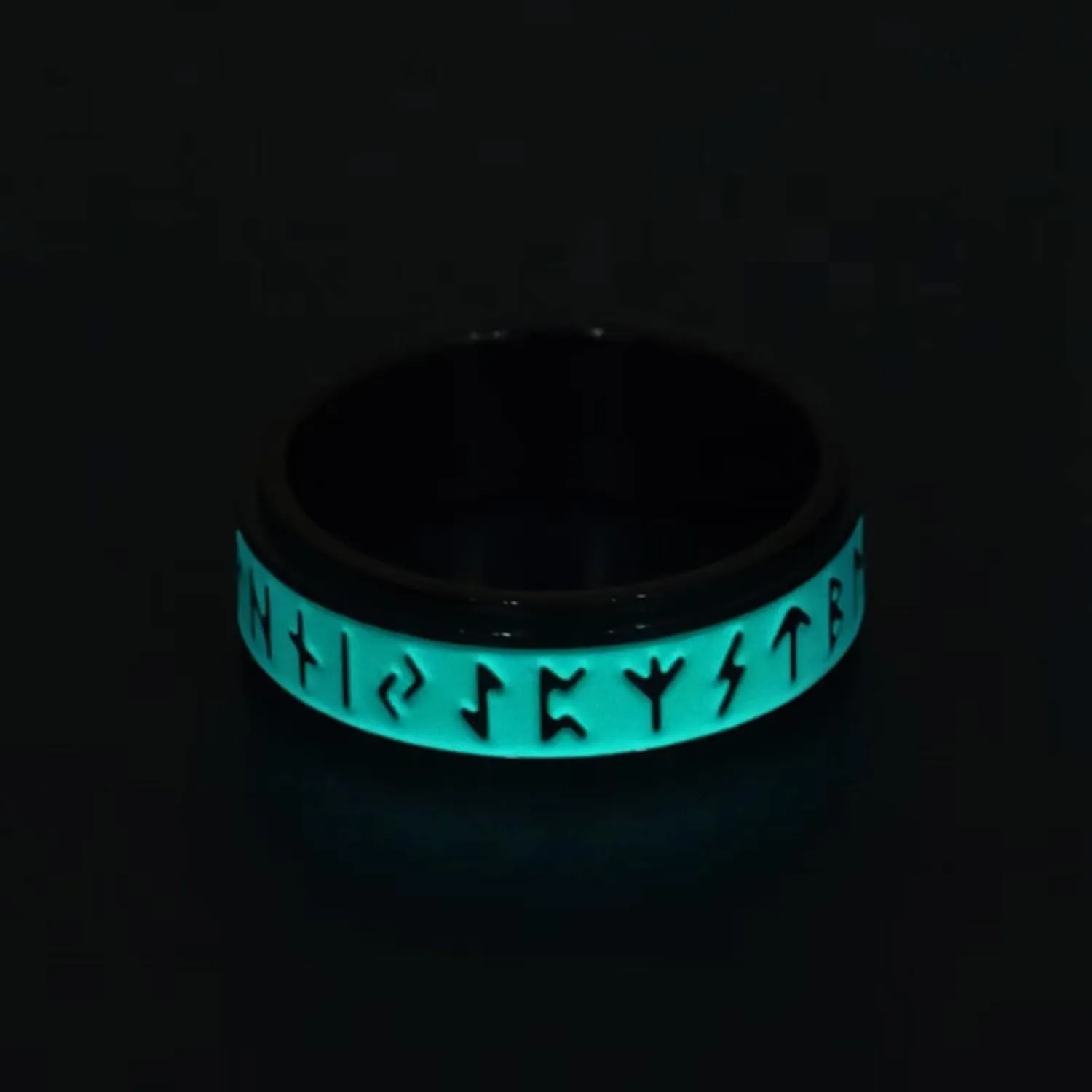 8mm Nordic Viking Rune Band Glow in The Dark Spinner Ring Runic Symbols Pagan Celtic Wedding Thumb Stainless Steel Luminous Rings Norse Jewelry for Men Women