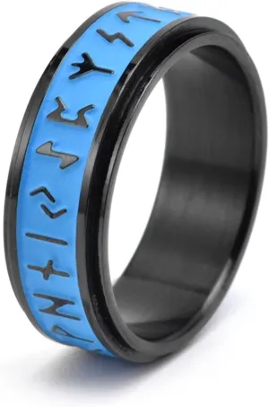 8mm Nordic Viking Rune Band Glow in The Dark Spinner Ring Runic Symbols Pagan Celtic Wedding Thumb Stainless Steel Luminous Rings Norse Jewelry for Men Women