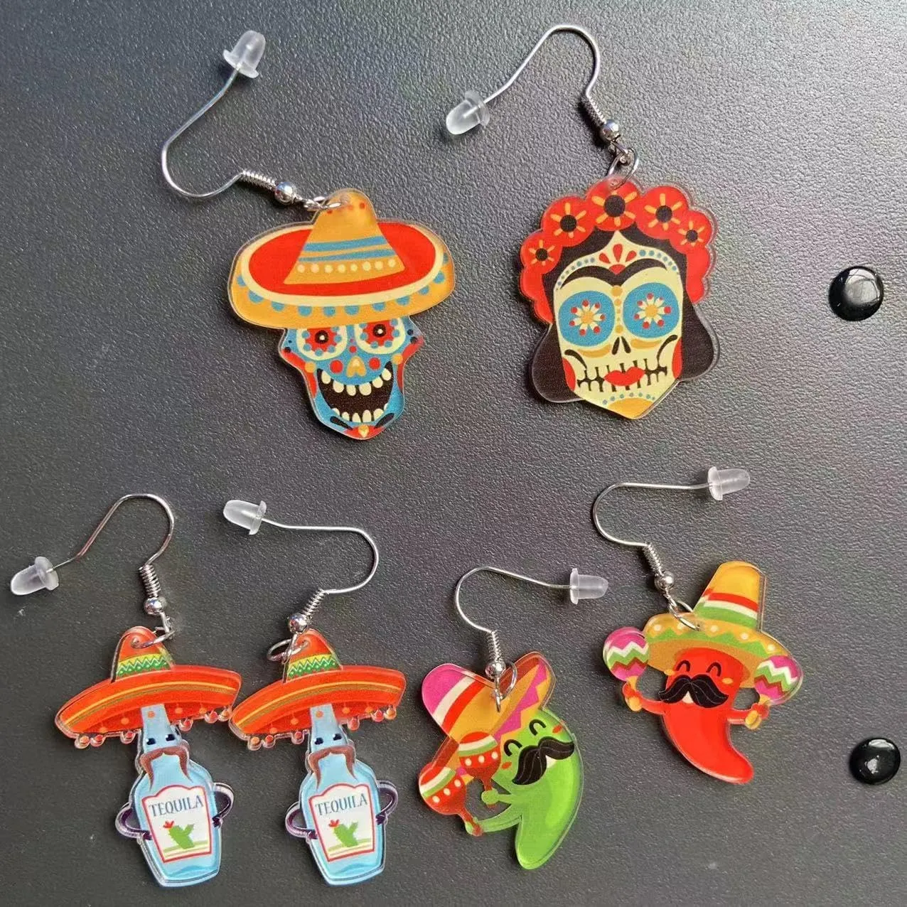 9 Pairs Cinco De Mayo Earrings for Women Mexican Fiesta Earrings Set Funny Pepper Racket Rainbow Horse Hat Cactus Guitar Chili Acrylic Drop Dangle Earrings Mexican Festival Jewelry Gifts