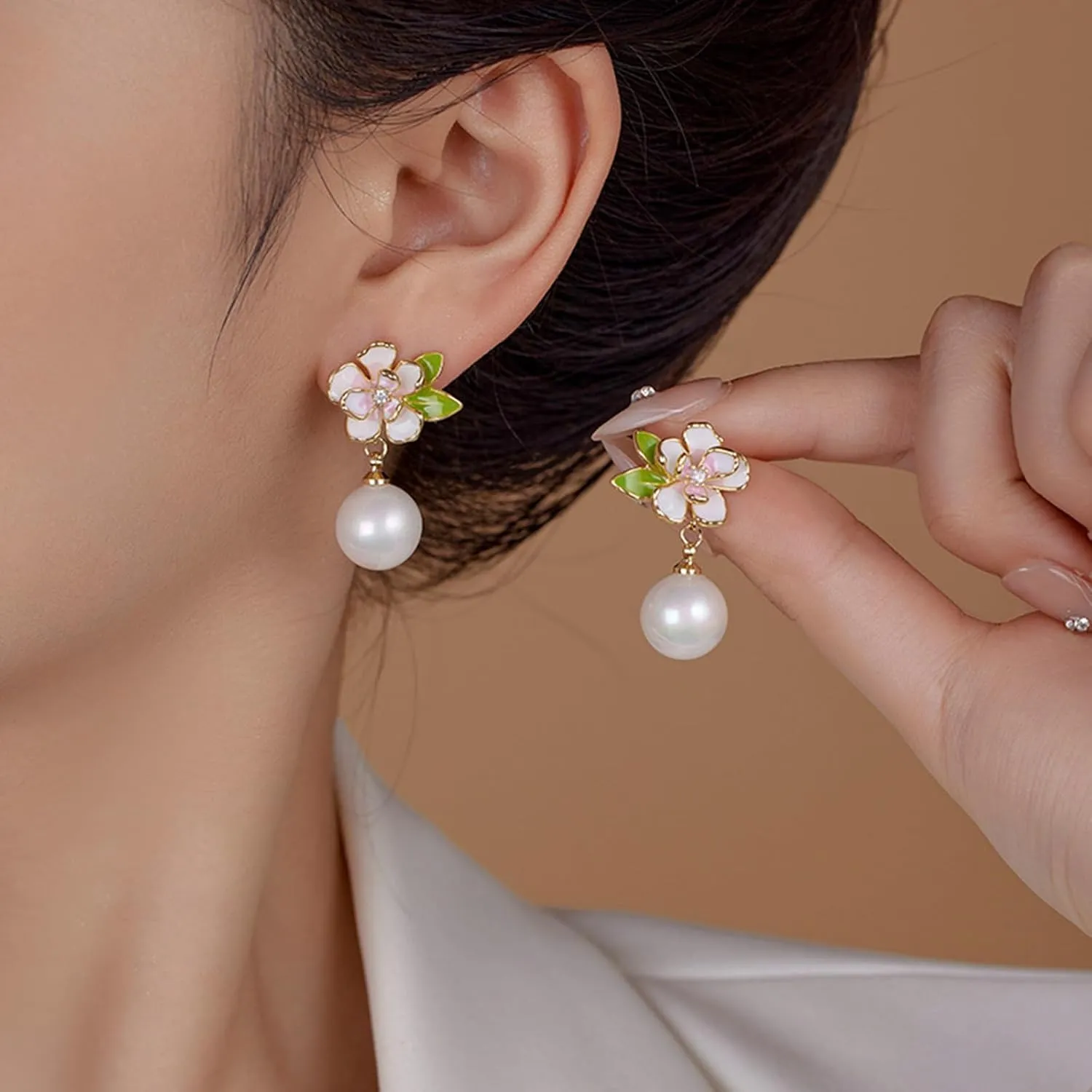 925 Pure Silver Needle Flower Pearl Earrings for Women - Fashionable and Exquisite Hypoallergenic Earrings