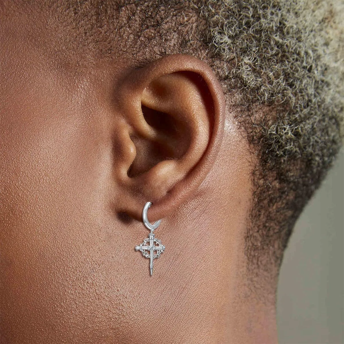 925 Sterling Silver Cross Hoop Earrings with 5A Cubic Zirconia Studs Earrings for Men and Women