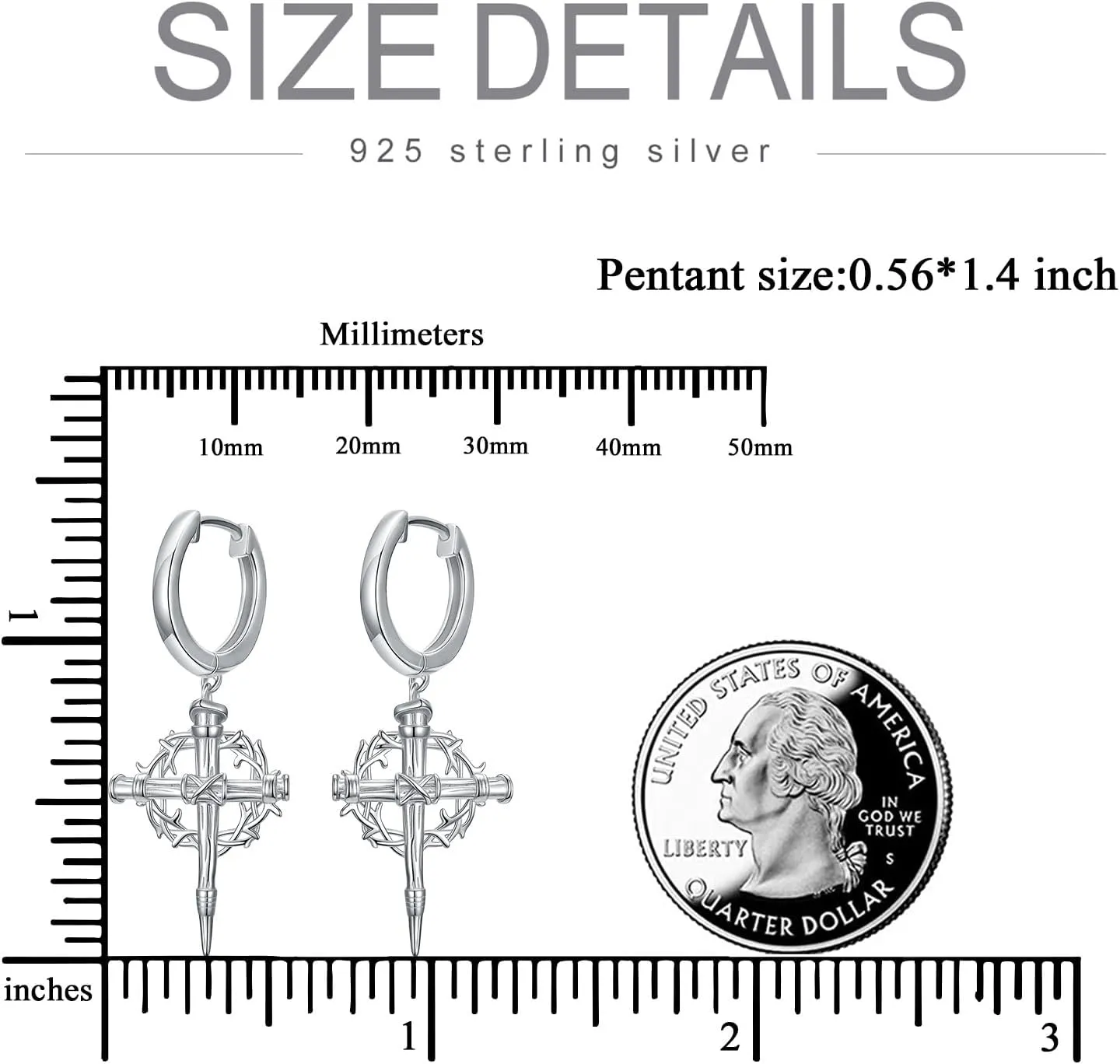 925 Sterling Silver Cross Hoop Earrings with 5A Cubic Zirconia Studs Earrings for Men and Women