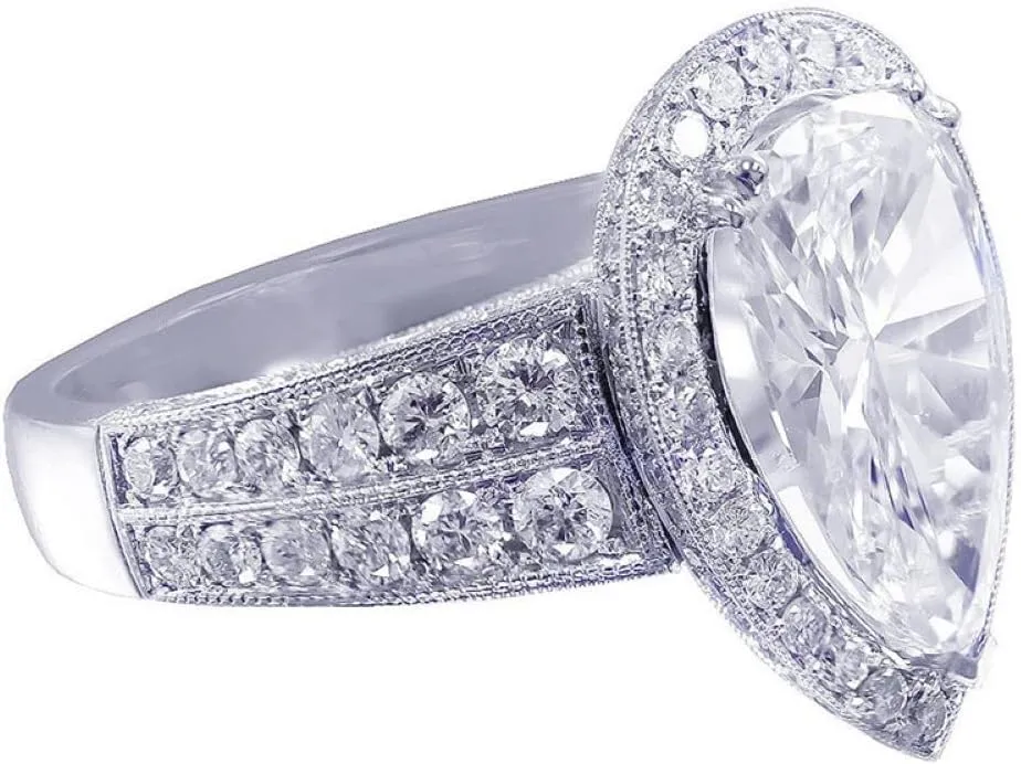 925 Sterling Silver Exquisite Large Drop Shaped Zircon Ladies Diamond Ring - Female Jewelry Found Earrings (US Code 10)