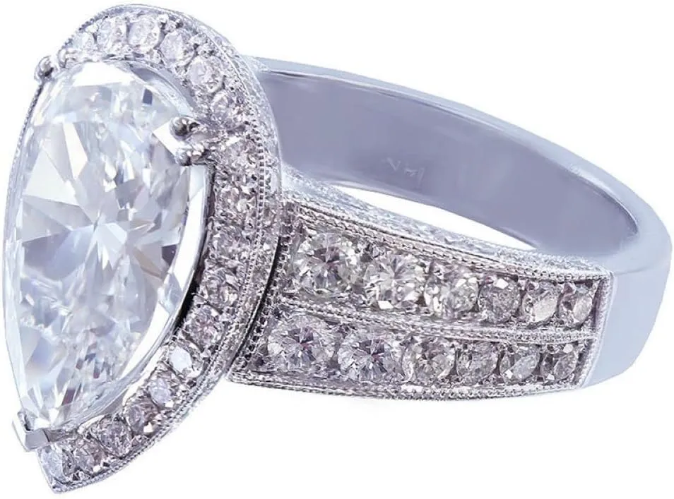 925 Sterling Silver Exquisite Large Drop Shaped Zircon Ladies Diamond Ring - Female Jewelry Found Earrings (US Code 10)