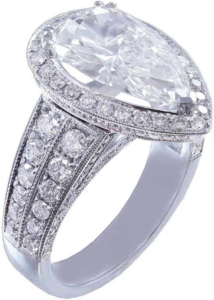 925 Sterling Silver Exquisite Large Drop Shaped Zircon Ladies Diamond Ring - Female Jewelry Found Earrings (US Code 10)